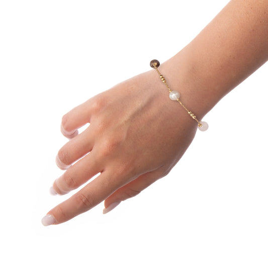 BRACCIALE NIVY QUARZO FUME' ROSA PERLE - GLENDA BRP0705#G