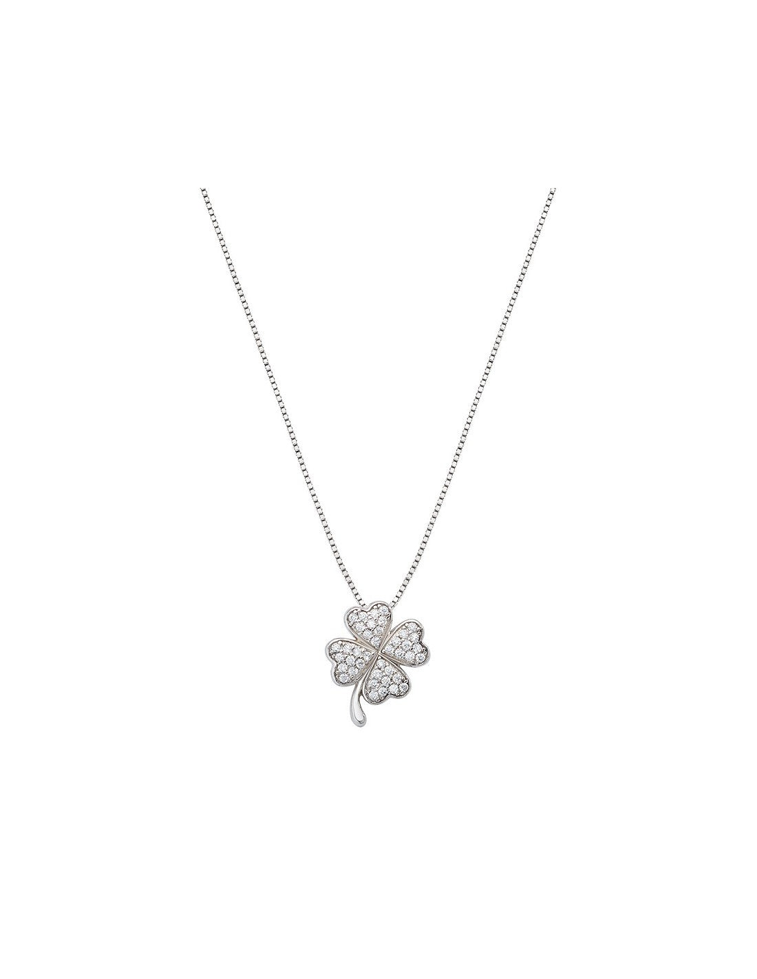Collana argento con quadrifoglio e pietre bianche