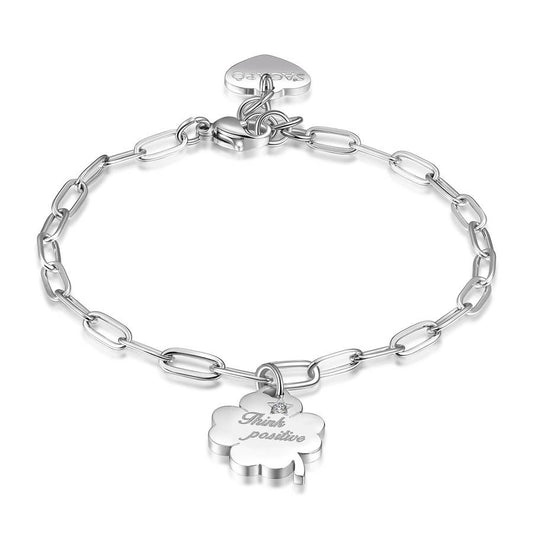 Bracciale BE MY ALWAYS in acciaio con quadrifoglio