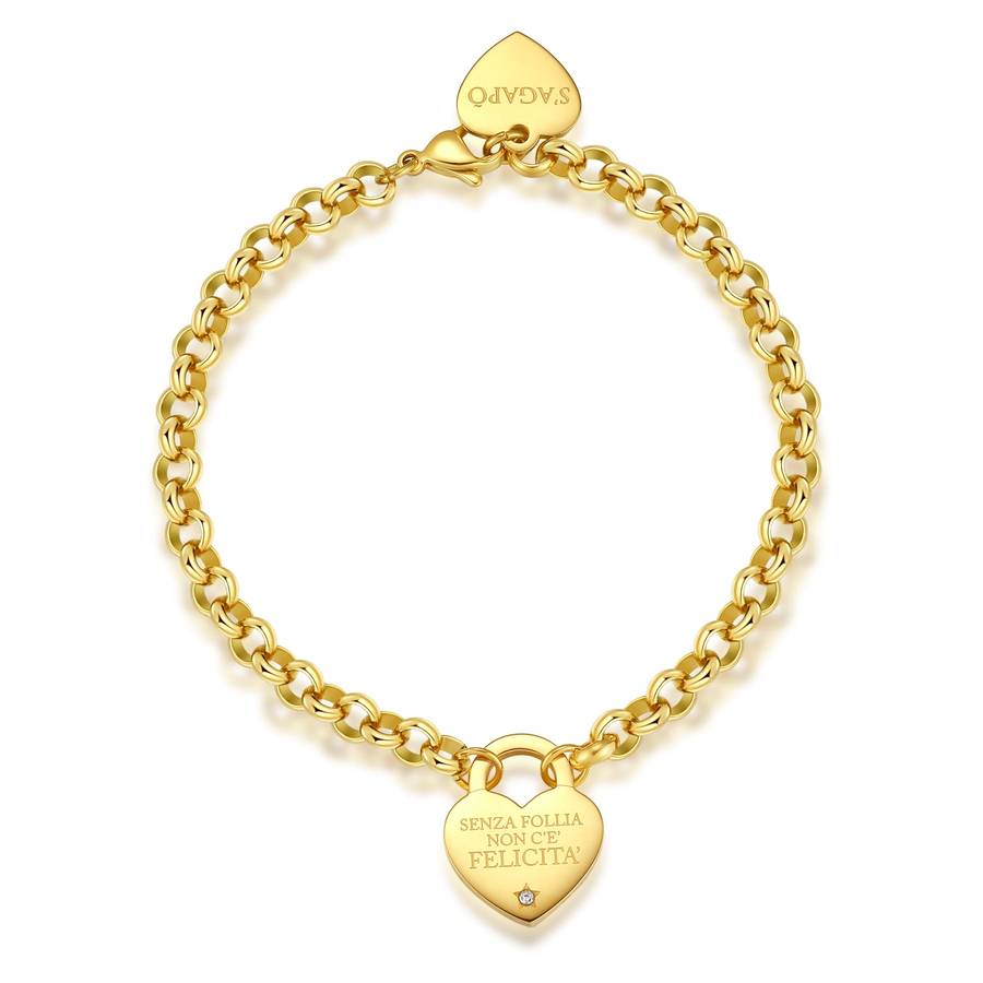 Bracciale BE MY ALWAYS in acciaio e cristallo, pvd oro