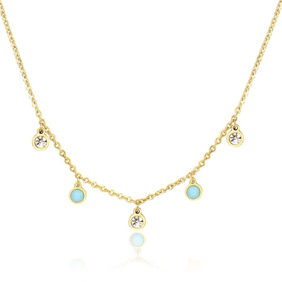 Collana LUCE in acciaio e pvd oro con cristalli bianchi e turchese