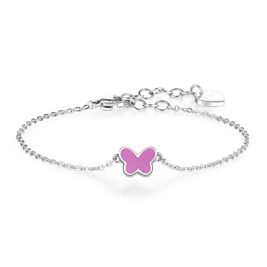 Bracciale CLICK in acciaio con farfalla e smalto fucsia