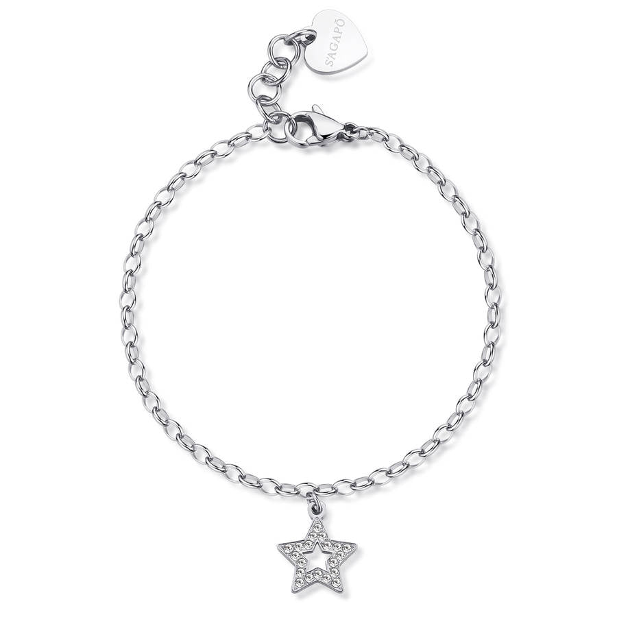 Bracciale HAPPY in acciaio, cuore e cristalli