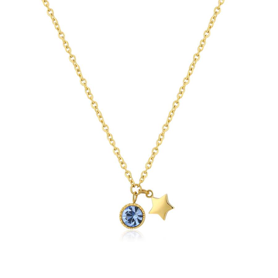 Collana LUCKY LIGHT in acciaio, pvd oro, stella e cristallo light sapphire