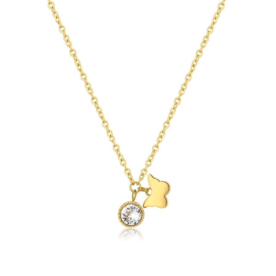 Collana LUCKY LIGHT in acciaio, pvd oro, farfalla e cristallo bianco