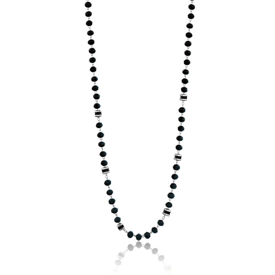 Collana SHRINE in acciaio pvd gun e sfere in vetro