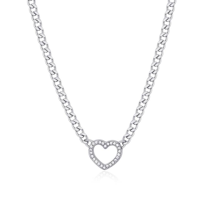 Collana MY LOVE in acciaio, cuore e cristalli bianchi