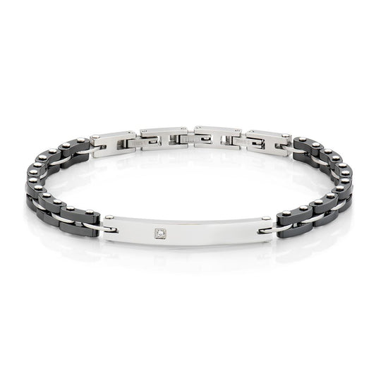 Bracciale Uomo Acciaio Pvd Nero Piastra e Zircone