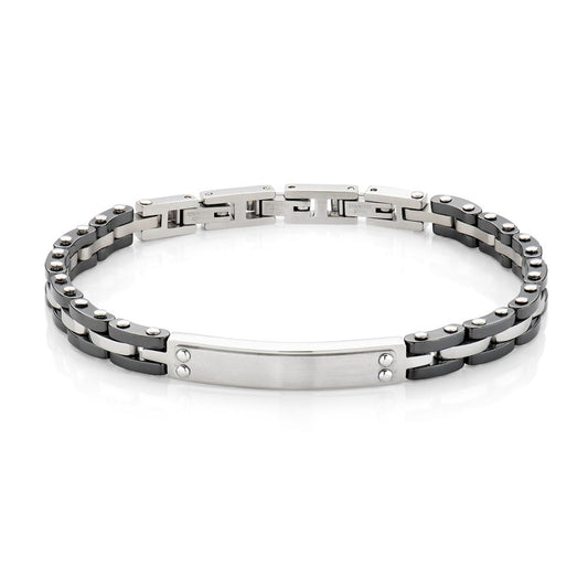 Bracciale Uomo Acciaio Pvd Nero e Piastra