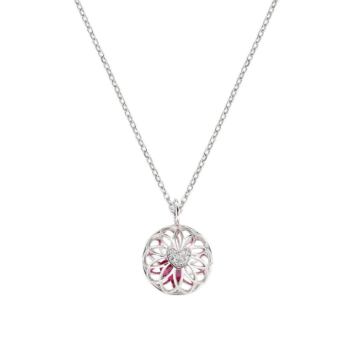 Collana Chiama Angeli con Zircone Cuore Rubino Interno CCABBR2