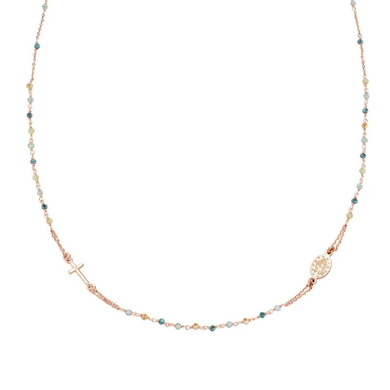 Rosario rosè argento sfere multicolor