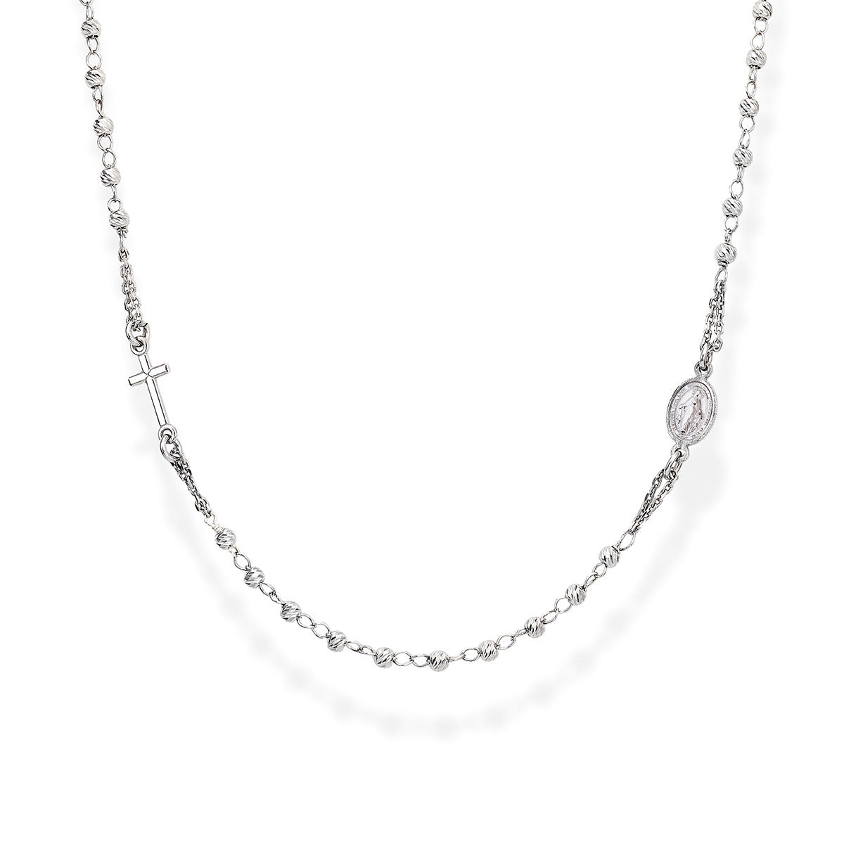 Rosario argento sfere diamantate