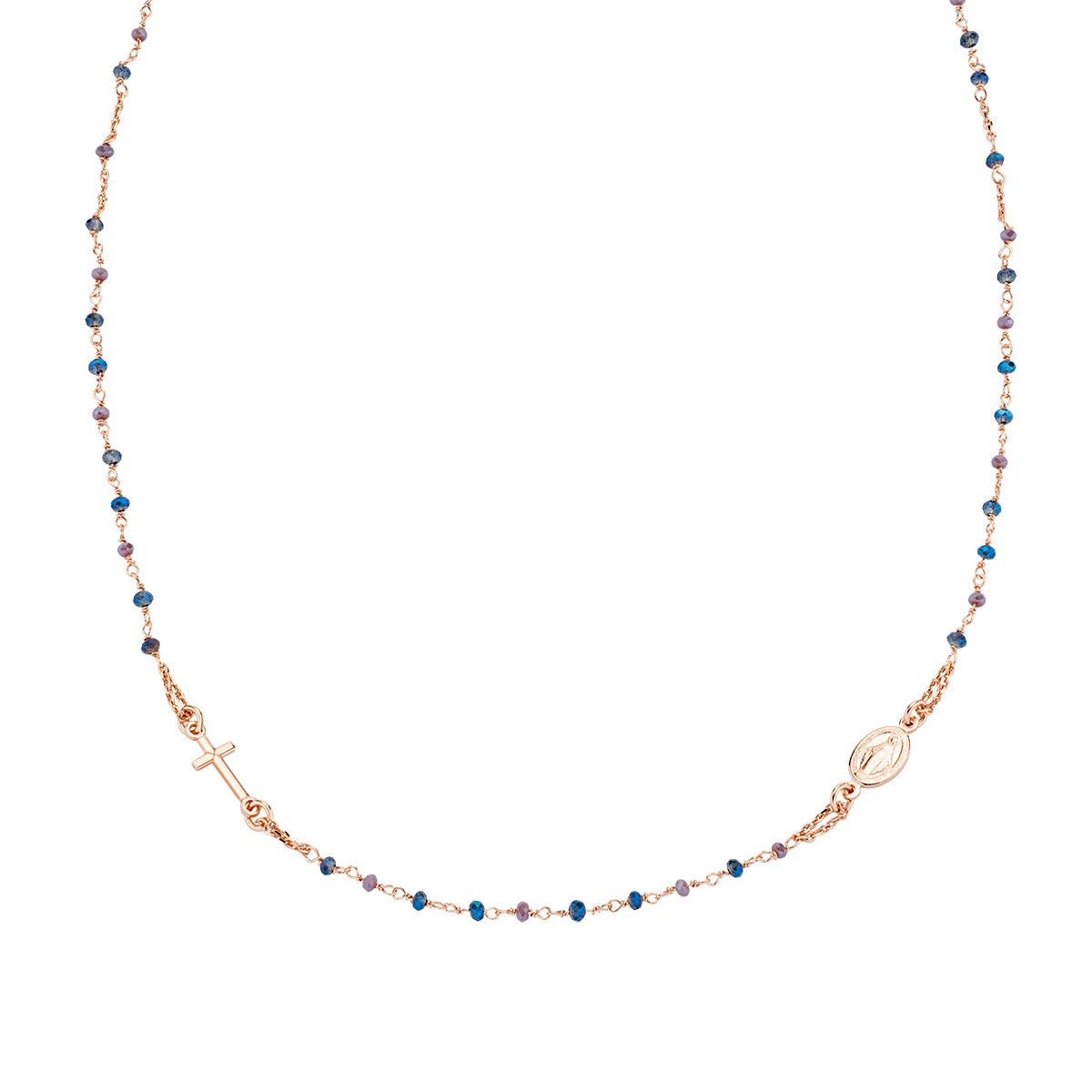 Rosario rosè argento sfere multicolor