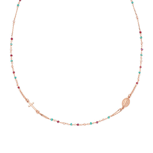 Rosario rosè argento sfere multicolor