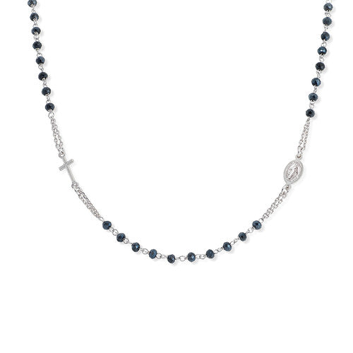 Rosario argento sfere pietre blu