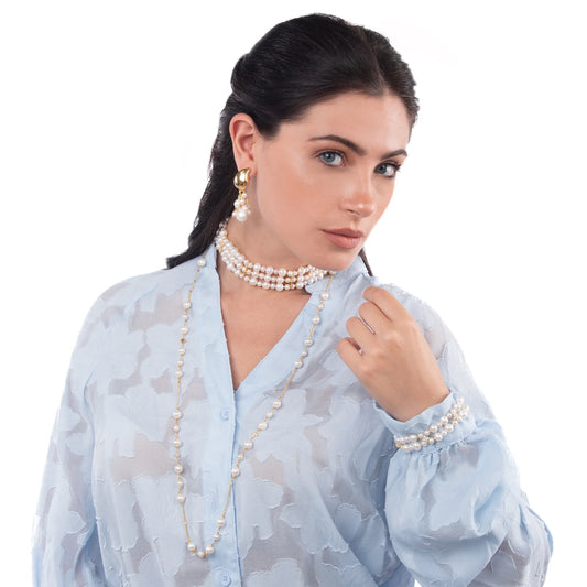 COLLANA NIVY CHOKER MULTISTRATO PERLE D'ACQUA DOLCE - NARA CARP1084#G