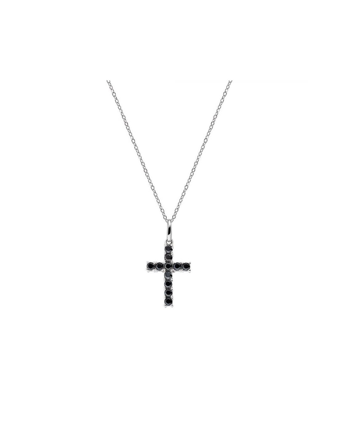 Collana argento croce con pietre nere