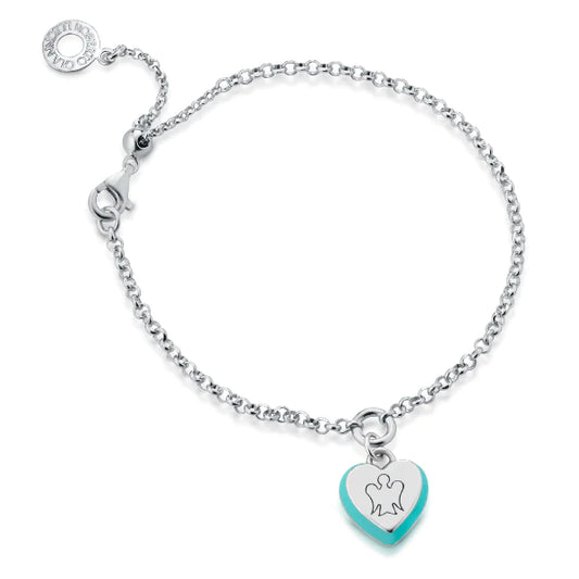 BRACCIALE CON CUORE CHARM SMALTATO ACQUAMARINA