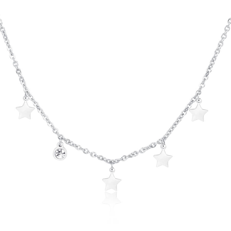 Collana LUCE in acciaio con stelline e cristallo bianco