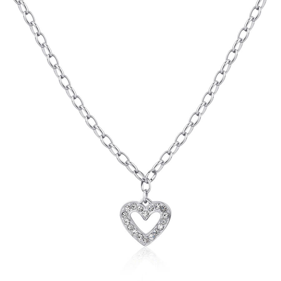 Collana HAPPY in acciaio, cuore e cristalli bianchi