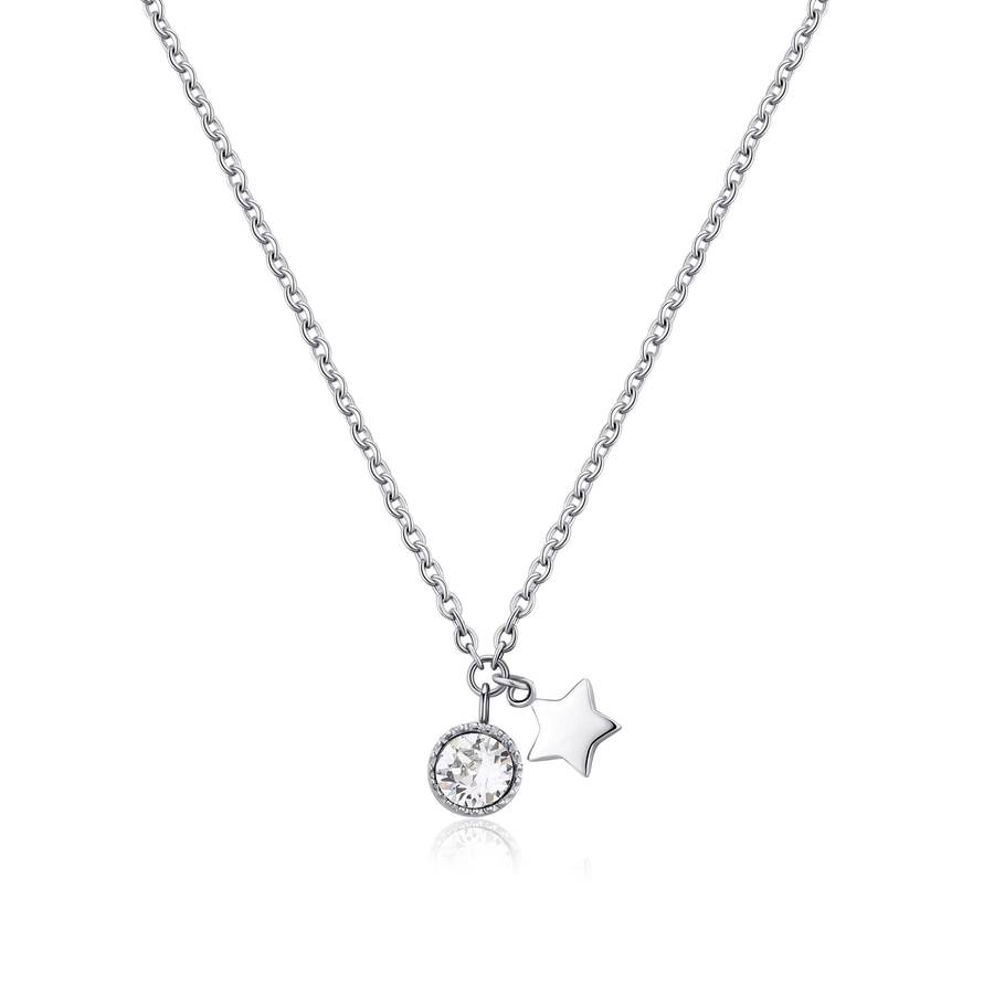 Collana LUCKY LIGHT in acciaio, stella e cristallo bianco
