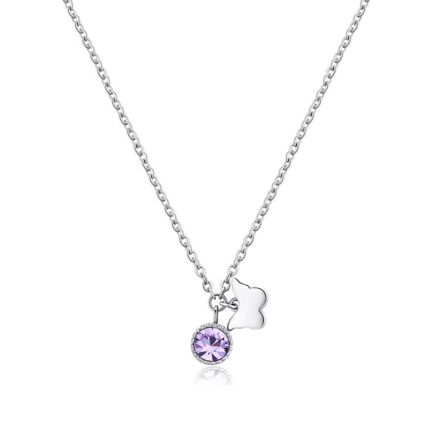 Collana LUCKY LIGHT in acciaio, farfalla e cristallo violet