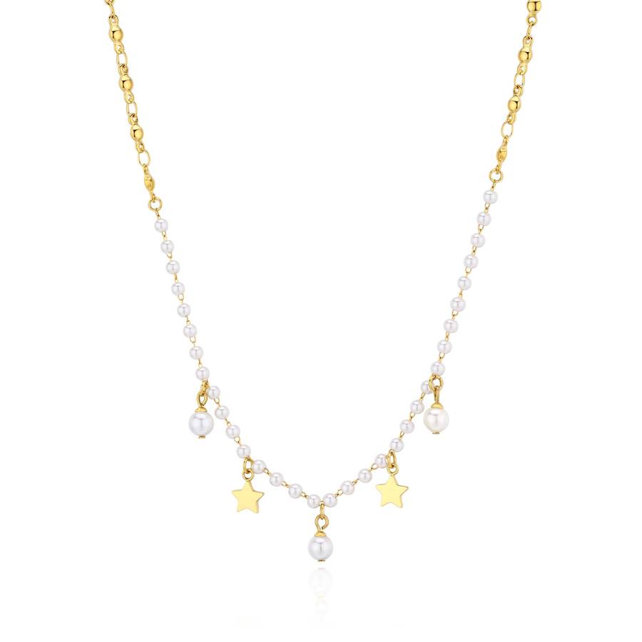 Collana WISDOM in acciaio, pvd oro, stelle e perle