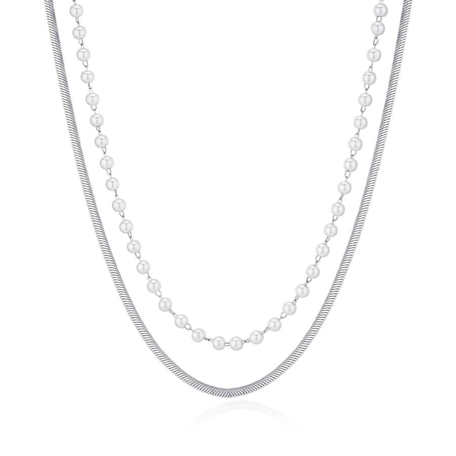 Collana doppio filo WISDOM in acciaio e perle
