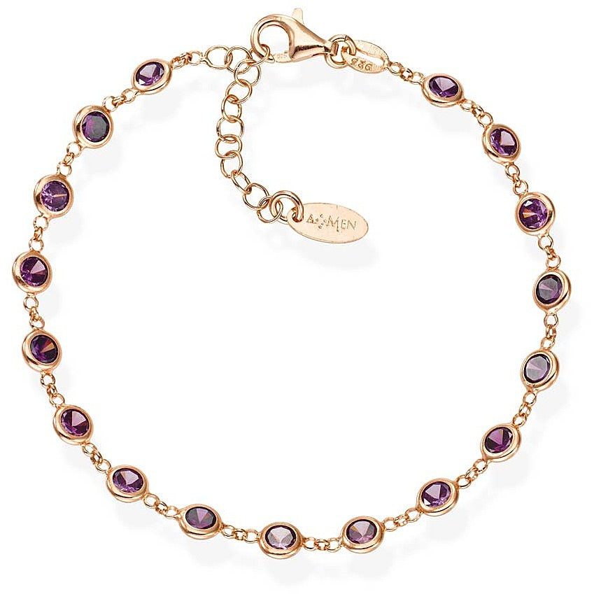 Bracciale Tennis argento rosè con cristalli viola
