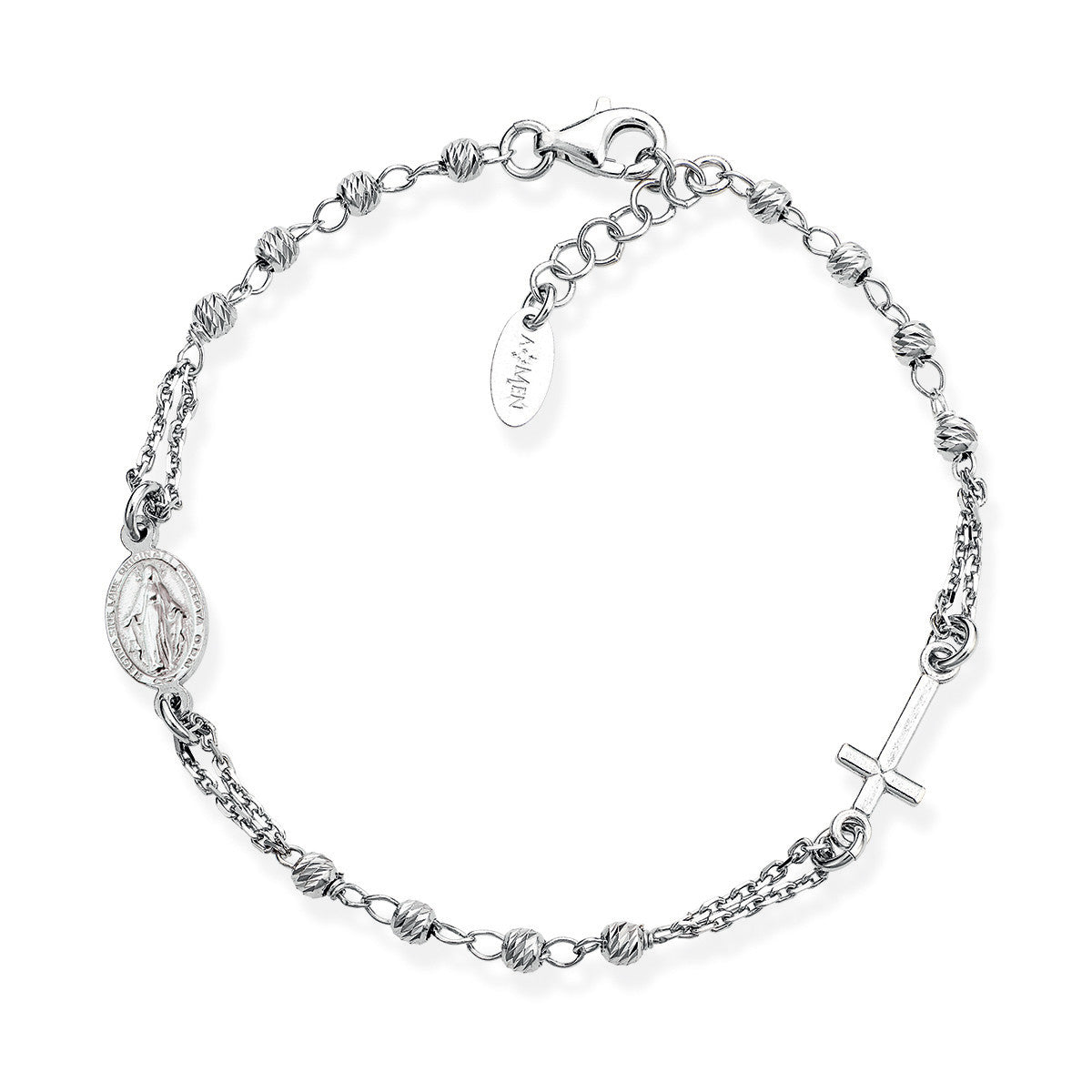 Bracciale rosario argento con grani argento