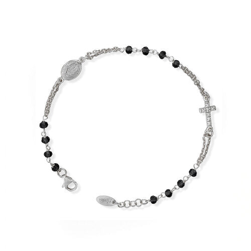 Bracciale rosario argento con grani neri