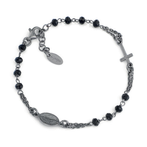 Bracciale rosario argento brunito con grani neri