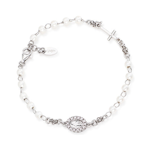Bracciale rosario argento con grani in perle