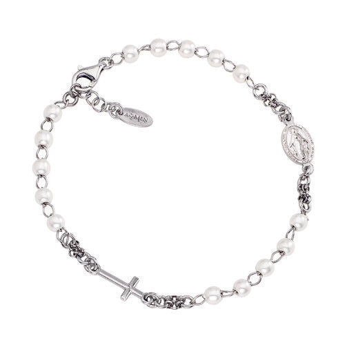 Bracciale rosario argento con perle