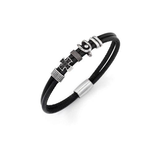 Bracciale Pelle e Argento con croce