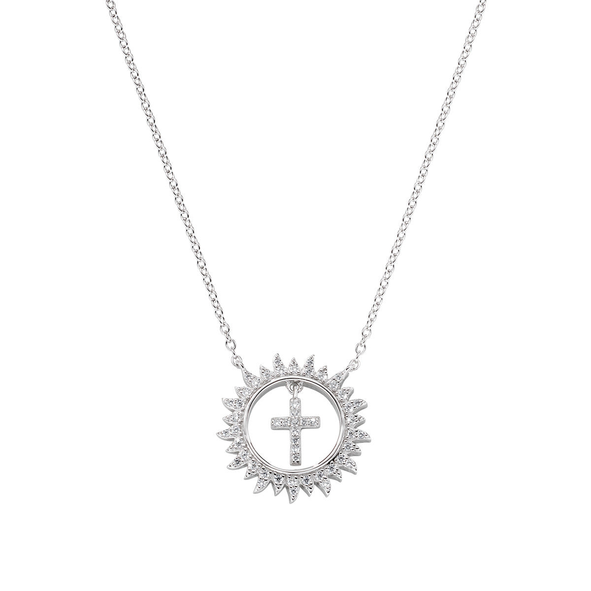Collana argento croce nel sole con pietre bianche