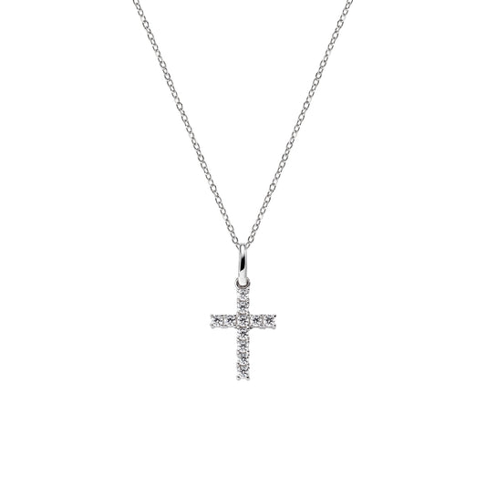 Collana Rodio Croce e Zirconi Bianchi CRBB03