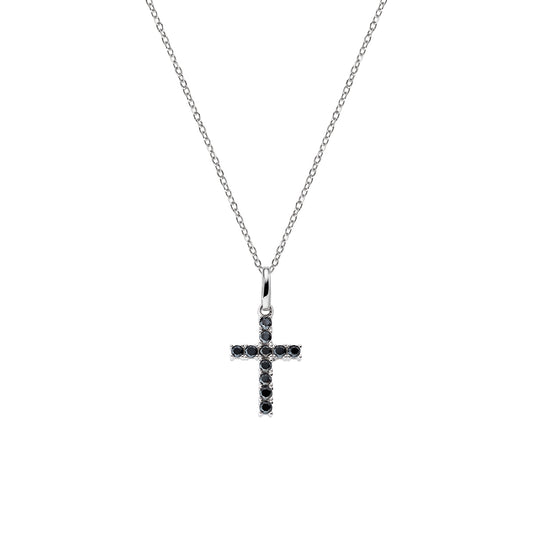 Collana argento Croce con pietre nere