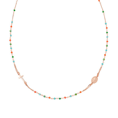 Rosario rosè argento sfere multicolor